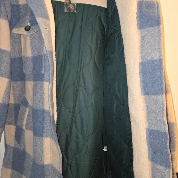 Sundance blue buffalo-check hooded jacket/ shacket/car coat. XL. NWOT - Picture 3 of 8